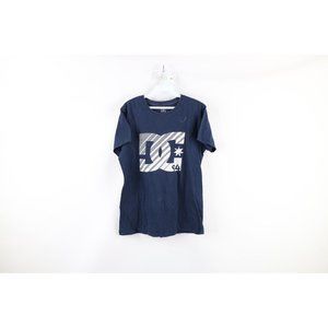 Vintage DC Shoes Womens Medium Distressed Big Logo Skateboard T-Shirt Navy Blue